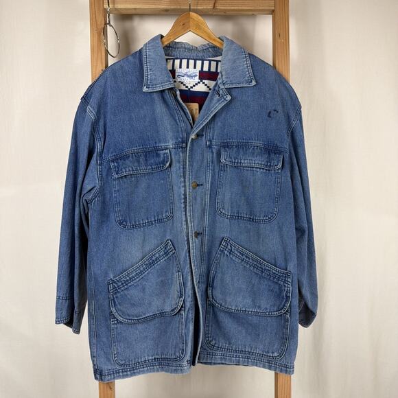 Perry Ellis Other - Vintage Perry Ellis Blue Denim Button Up Denim Chore Jacket #1243 Size LARGE